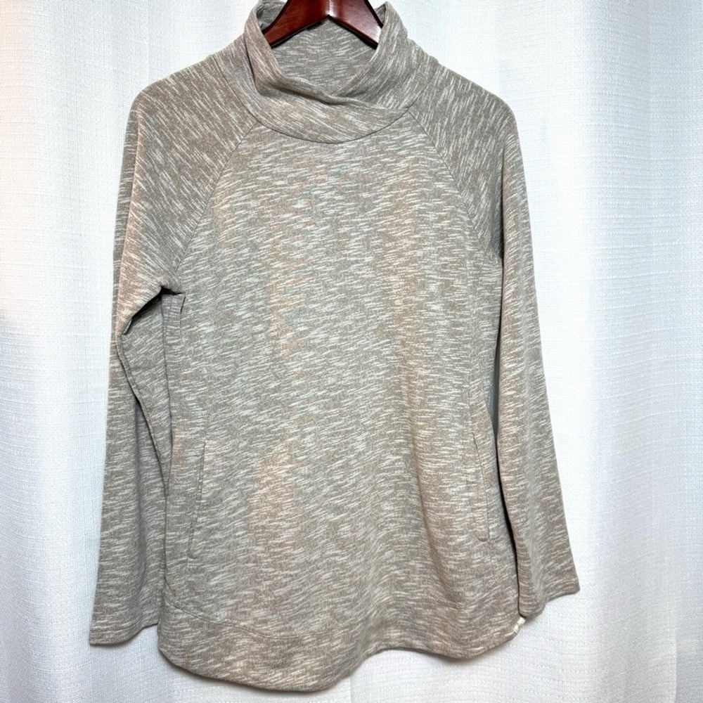 prAna Tan Cowl Neck Pullover Cozy Minimalist Neutral Cottagecore Women's Size L